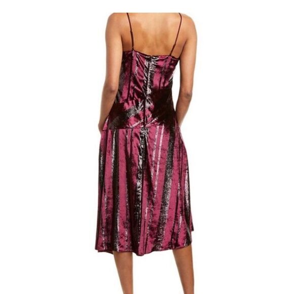 PARKER Selma V-neck Velvet Metallic Dress Cordovan Size 00 - Picture 3 of 14